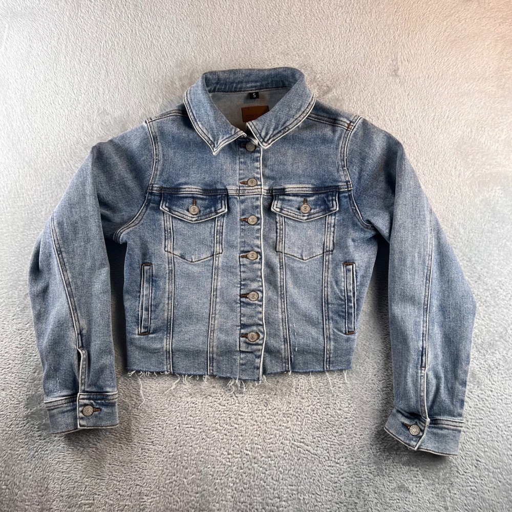 Judy Blue Howdy Embroidered Collar Cropped Denim Jacket JB7820 MD Medium Wash S